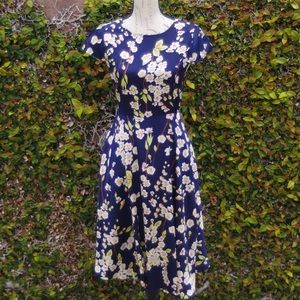 NWT! Cap Sleeve Floral Navy Blue A-Line